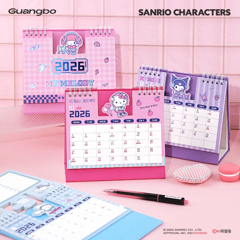 2026 مرحبا كيتي أجندة مكتبية /رزنامة مكتبية الكرتون لفائف التقويم مع مذكرة ملاحظات منضدية الوجه الجدول الزمني سطح المكتب الديكور مكتب القرطاسية #2