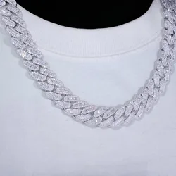 15mm Zircon Cuban Link Chain Iced Out In hand-set Simulated Diamond Stones Bling Miami CZ Necklace Gift for Her/Him