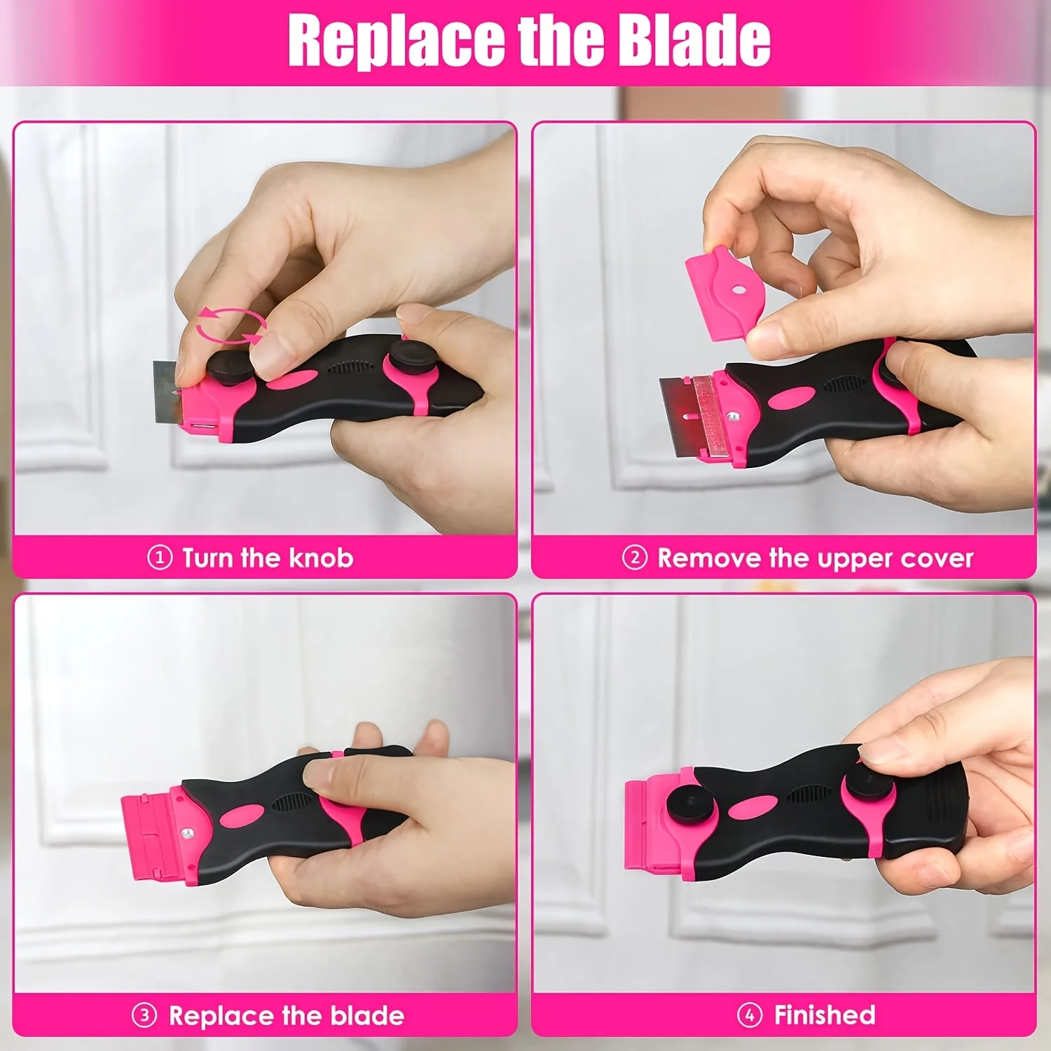 22PCS Multi-purpose Pink Scraper Kit Metal Plastic Razor Blades Set Glue Label Paint Remover Car Tint Window Stove Household Cle image 6