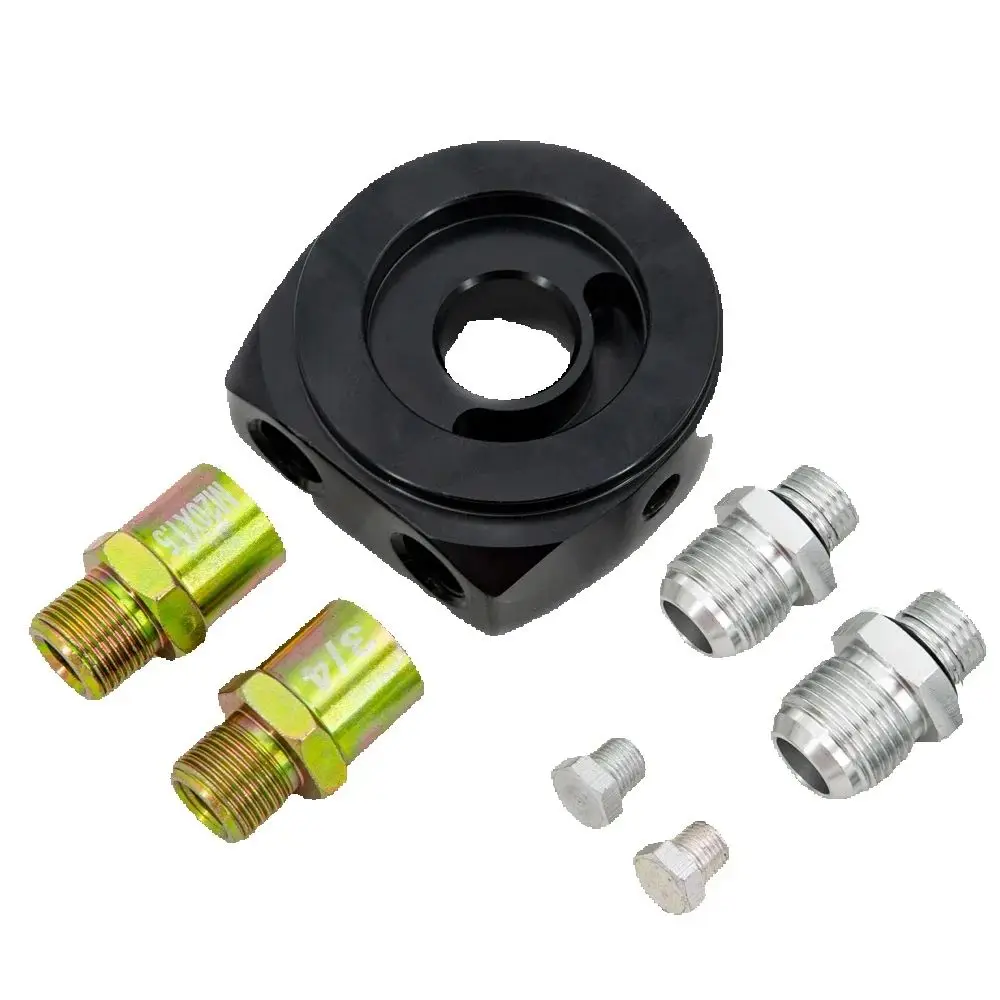

Oil Cooler Sandwich Adapter With 2PCS AN10 Hose End Fitting And 1PCS 3/4-16UNF 1 PCS M20X1.5 Adapter Aluminum