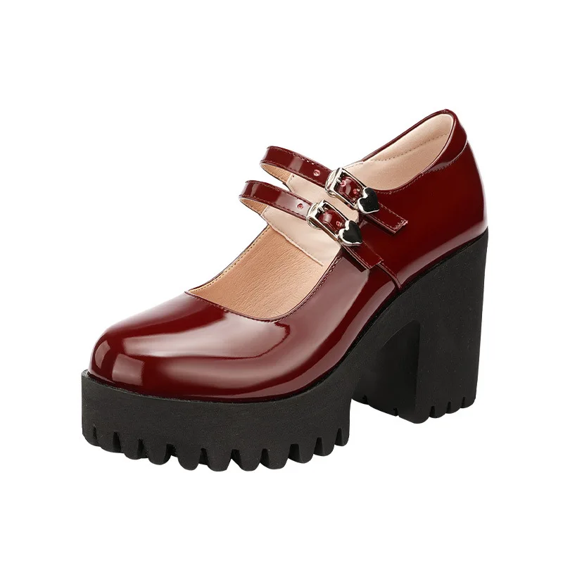 2025 خمر براءات الاختراع والجلود ماري جين المرأة أحذية منصة كتلة عالية الكعب الراحة مكتب نموذج أمي حذا فردي للسيدات