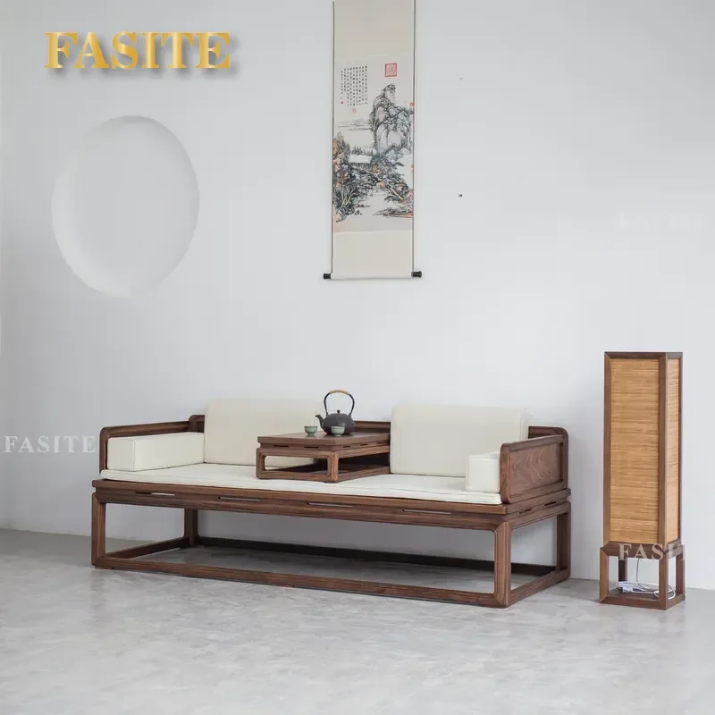 For Chinese Style New Elm Arhat Bed Solid Wood Reclining Chair Mortise and Tenon Structure Simple Combination for Tea Room