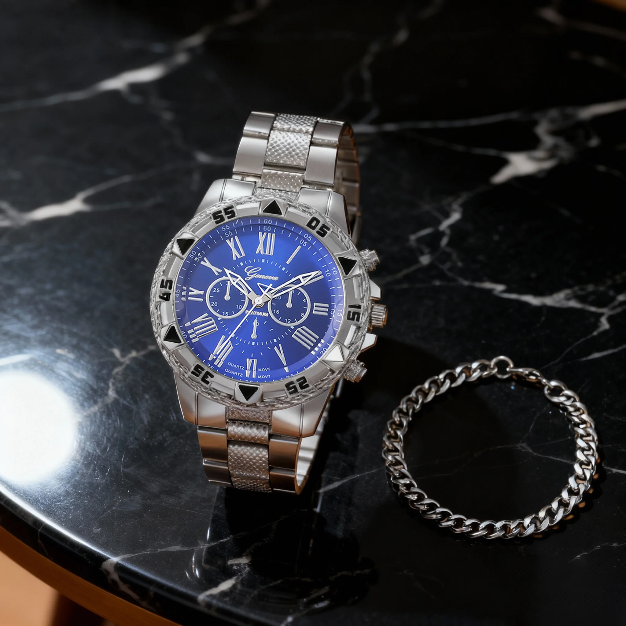 

Модные деловые легкие роскошные мужские кварцевые часы и браслет из сплава, подходят для повседневной носки, рождественский подарок