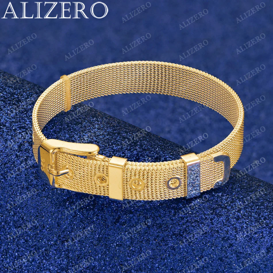 ALIZERO 18K Gold Watch Strap Bangles Bracelets For Women Man Wedding Party Gifts Fashion Personality Trend Jewelry Wholesale