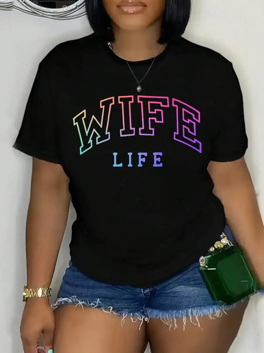 

Plus Size Womens Short Sleeve T-Shirt Soft Cotton Casual Loose Fit Black
