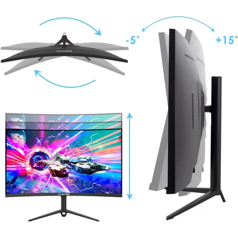 For Sceptre Curved 27 inch 2K QHD Gaming Monitor 2560x1440 up to 165Hz 144Hz 1ms DisplayPort HDMI, 1500R AMD FreeSync Premium