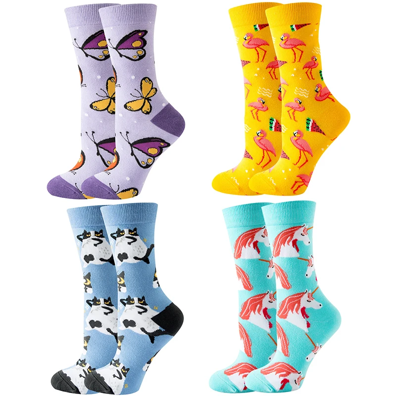 Women Designer Fashion Funny Creative Middle Tube Cotton Woman Colorful Cute Pattern Animal Plant Sports Sock Wonder Socks Gift