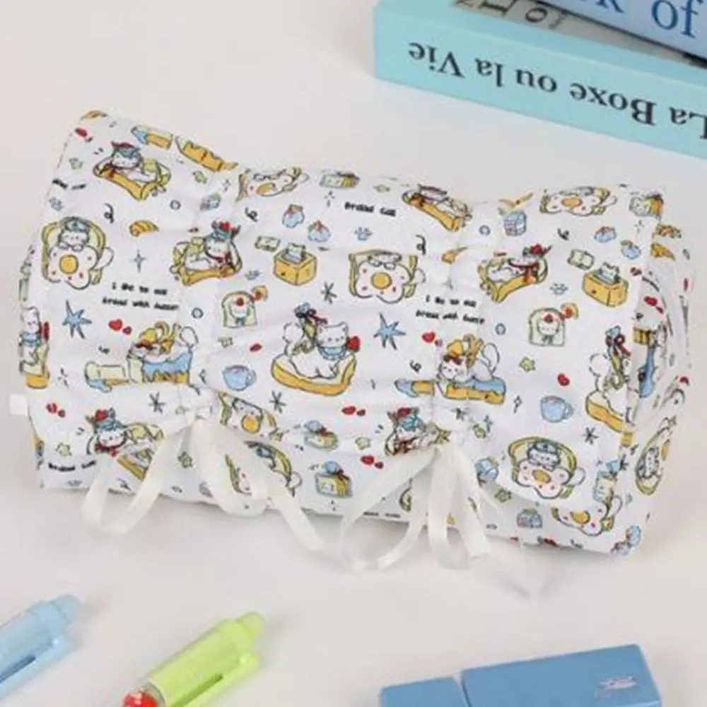 Drawstring Bowknot Pen Bag Large Capacity Multilayer Stationery Bag Multifunctional Stationery Organizer School Office