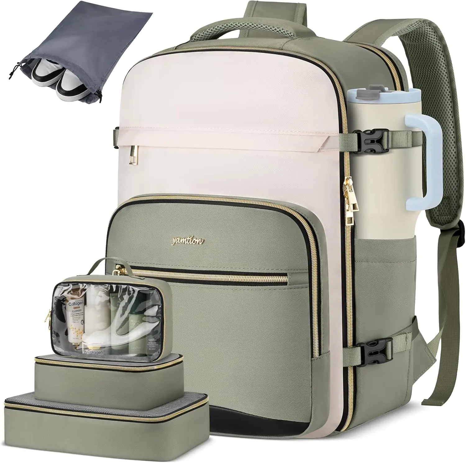 

Большой дорожный рюкзак для женщин на 40 л с 4 органайзерами, одобренный авиакомпаниями, подходит для ручной клади и ноутбука до 17 дюймов