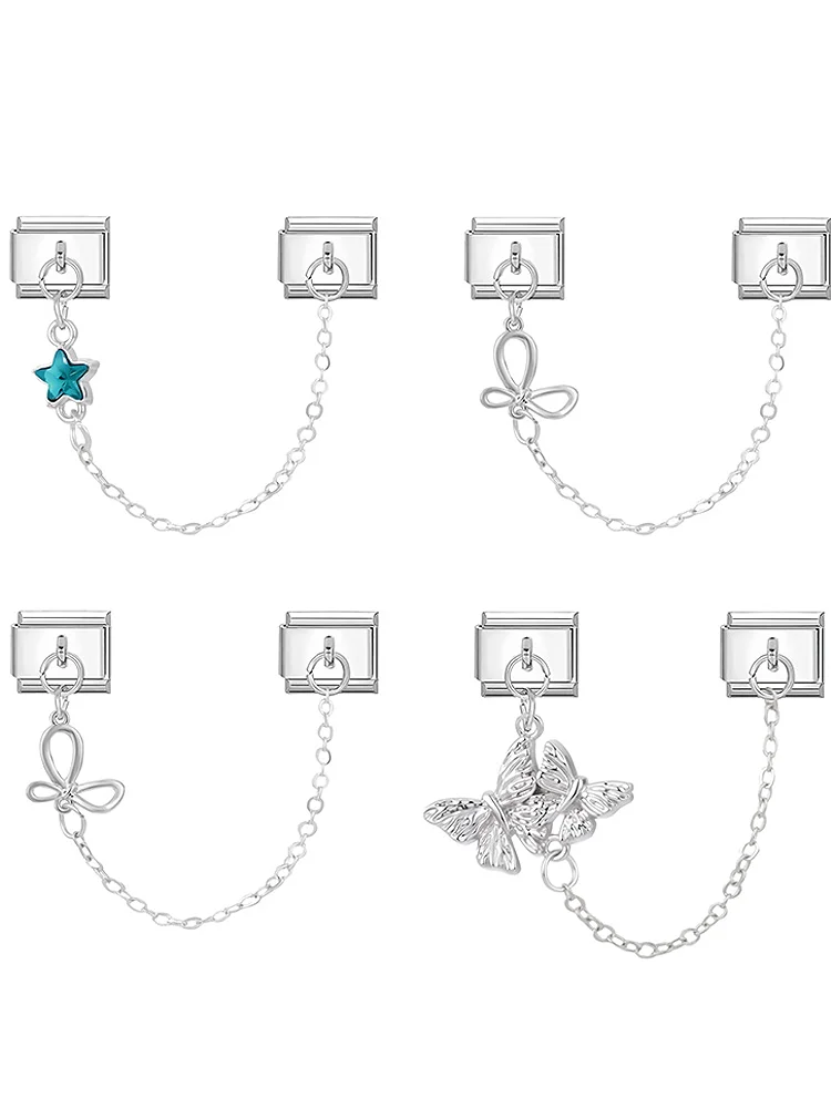 Chaîne à pampilles papillon en Zircon brillant, lien de charme italien adapté au Bracelet en acier inoxydable de 9mm pour femmes, bricolage de cadeaux