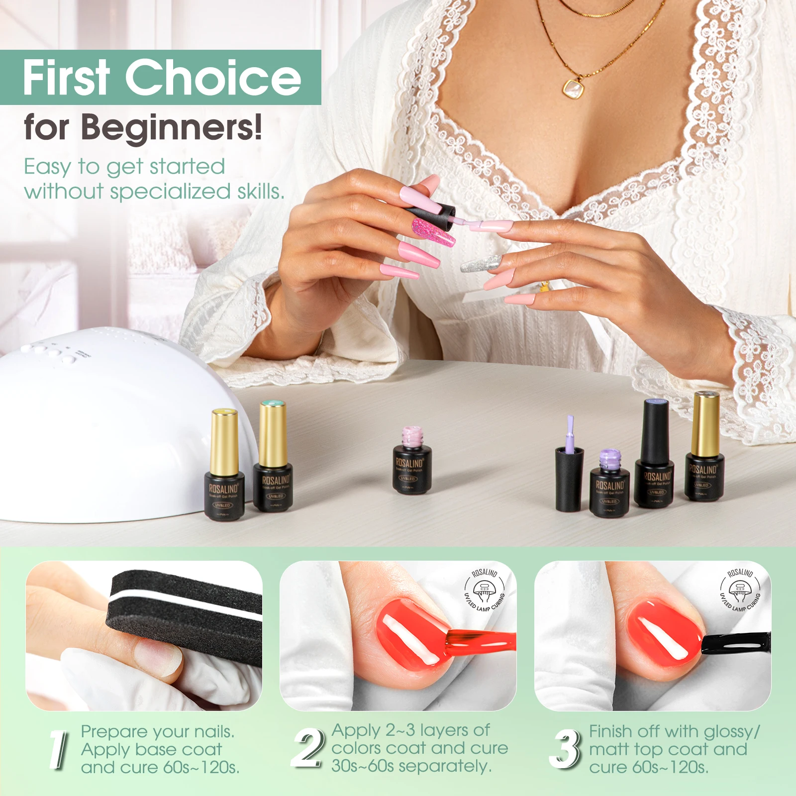 مجموعة طلاء أظافر روزاليند 20 كولوس جل أظافر شبه دائم مع قاعدة مات مع تأثير علوي معطف جل ورنيش لتقوم بها بنفسك/صالون #5