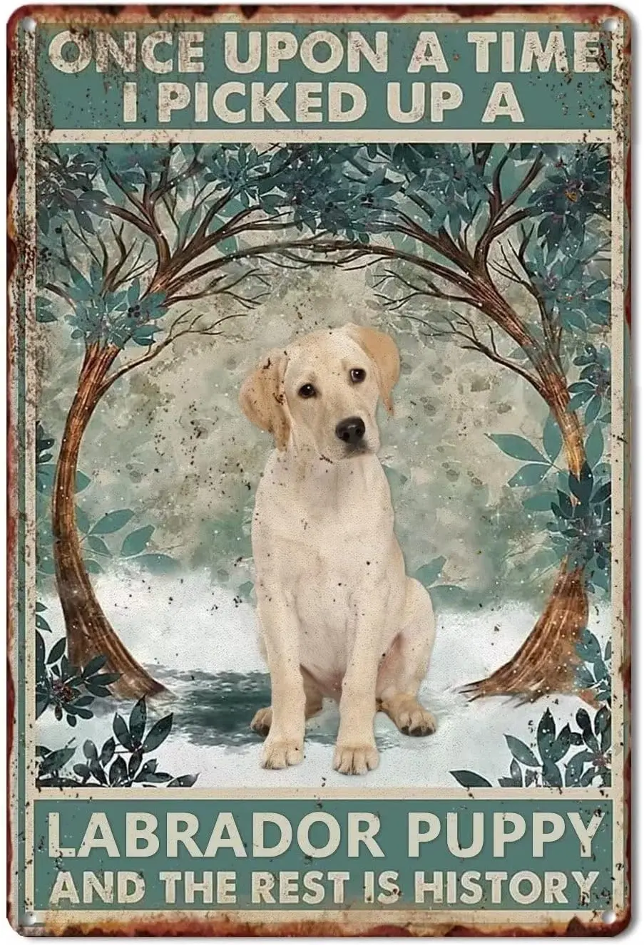 Pzecaru Labrador Puppy Metal Tin Sign Once Upon A Time I Picked Up A Labrador Puppy Poster Vintage Metal Plaque Gift For Bedroom