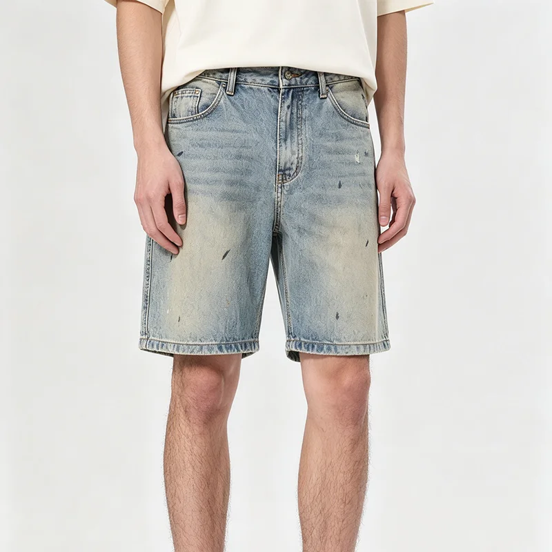 

Summer Retro Trendy Brand Ripped Denim Shorts Men's Washed and Old Painted High Street Casual Five-point Denim Pants for Men