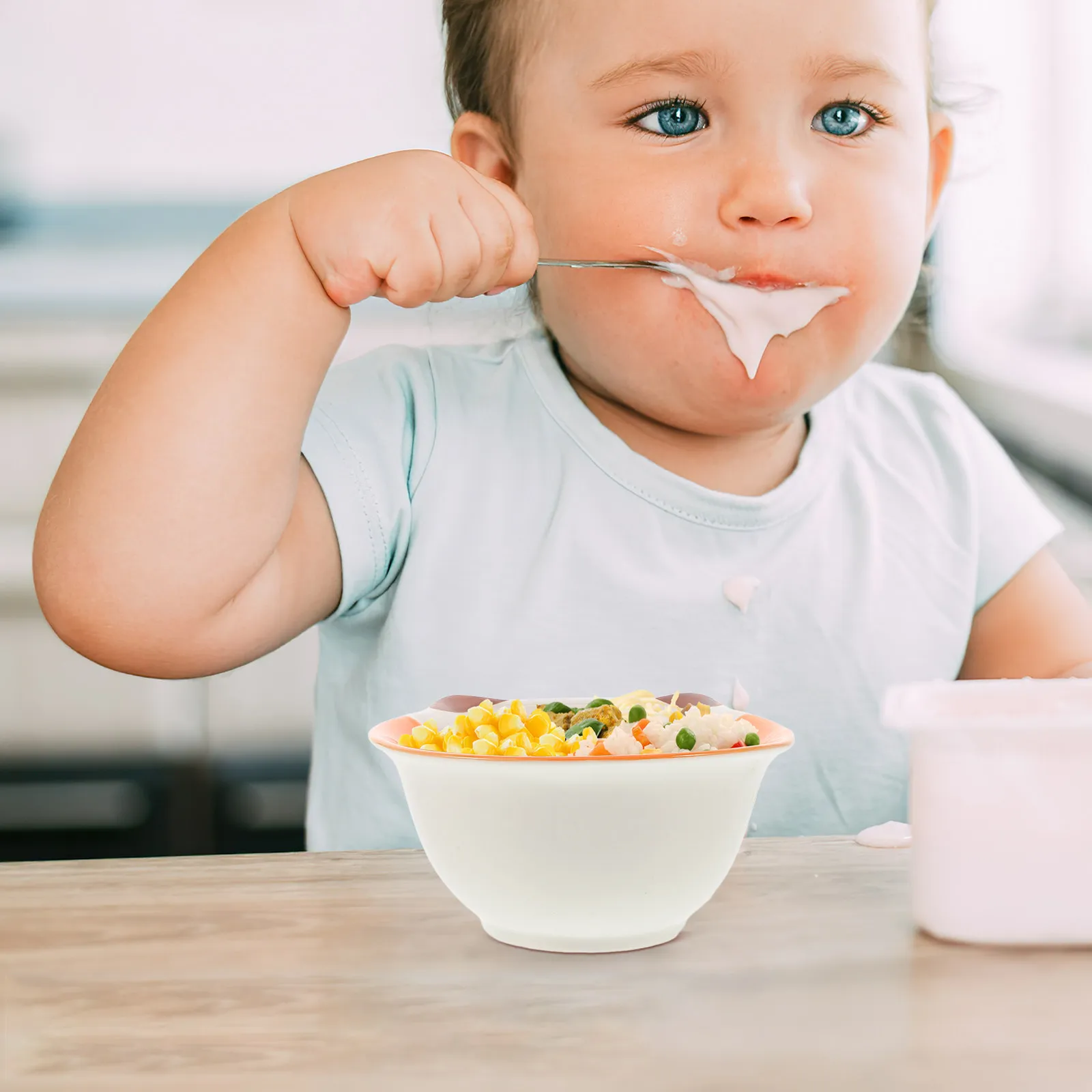 

Cute Cat Shape Ceramic Bowl for Babies Toddlers Kids Portion Control Snack Fruit Cereal Serving Dish Baby Food Bowl Infant Bowls