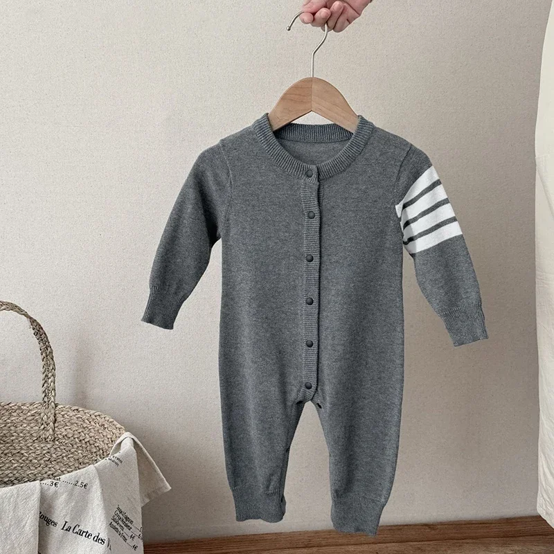 

New Newborn Knit Clothes Stripe 2025 Baby Boys Gentlemen Style Rompers Autumn Turtle Neck Long Sleeves Knitting Infant Jumpsuits