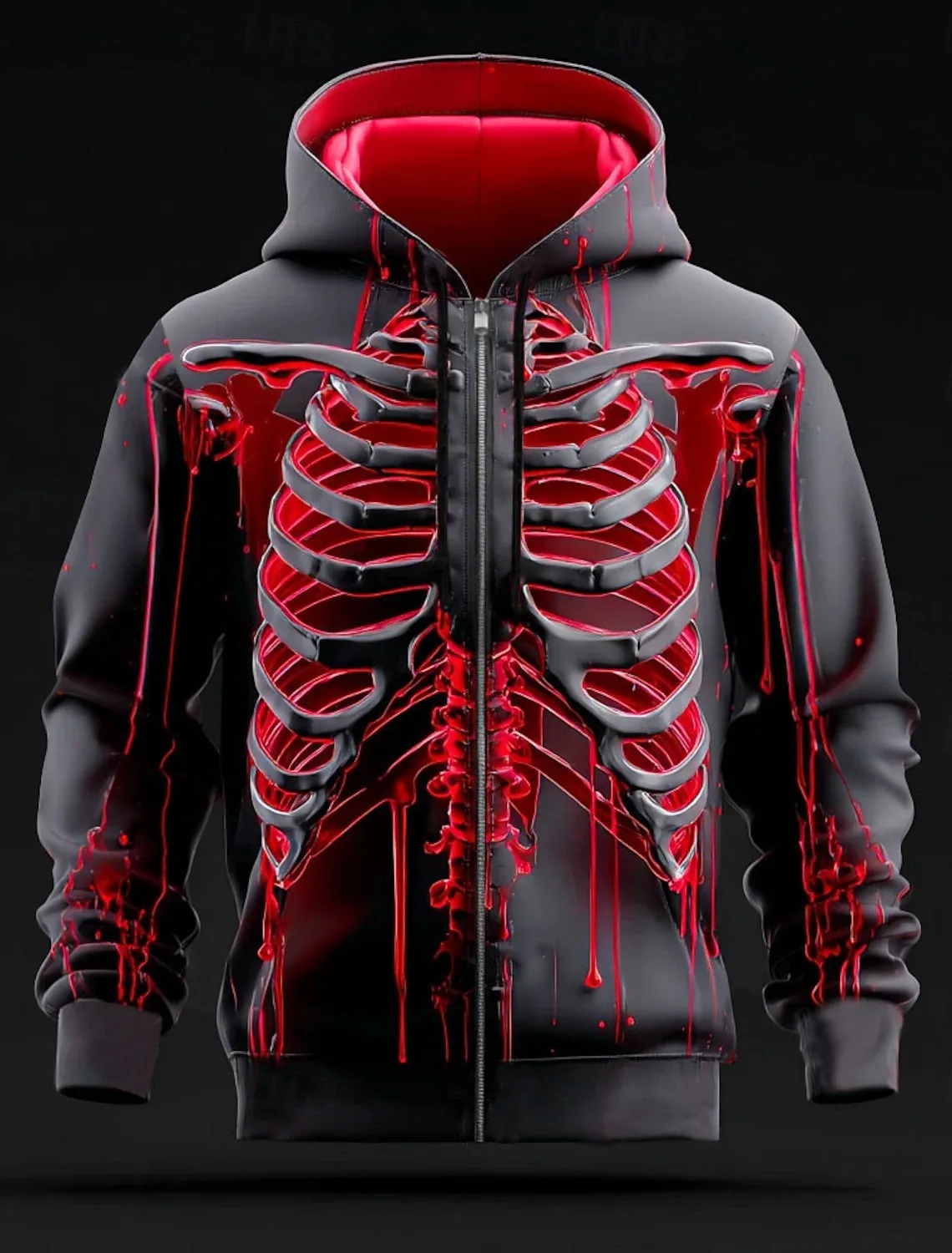 

Halloween Men's 3D Skeleton Zipper Hoodie Sweatshirt Punk Cool Crew Neck Party Gift Streetwear Drawstring Fall Winter Designer