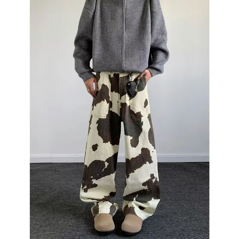 Y2K Baggy Straight Jeans American High Street Independent Design Brindle Streetwear Harajuku Men Women Trend Wide Leg Trousers