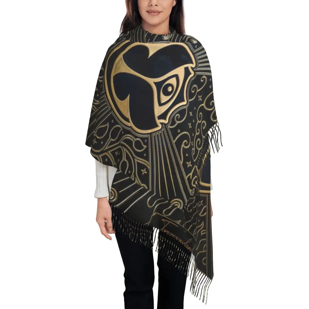 Custom Scarf Wrap for Women Long Winter Warm Tassel Shawl Unisex Belgian Electronic Dance Music Festival Scarves