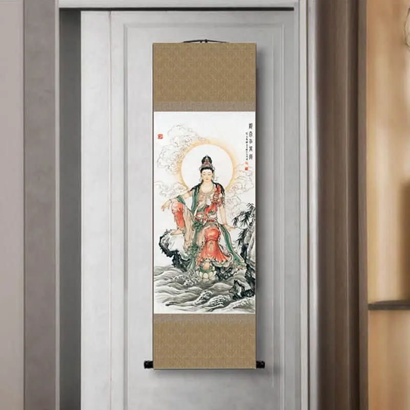 Traditional Guanyin Bodhisattva Decorative Scroll, Home Wall Hanging Art for Central‑Hall Interior Decor