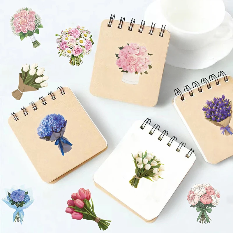 

50PCS Cartoon Flowers Plant Stickers Decoration Notebook Phone Envelope Stationery Transparent Waterproof Graffiti Decals Toy