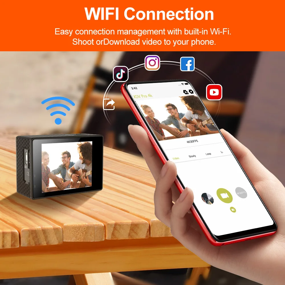 Action Camera AT-Q1 Ultra HD 4K30FPS 16.0MP Wi-Fi 2.0" Screen 170D DVR Webcam Underwater 30M Helmet Video Recording Sport Camera