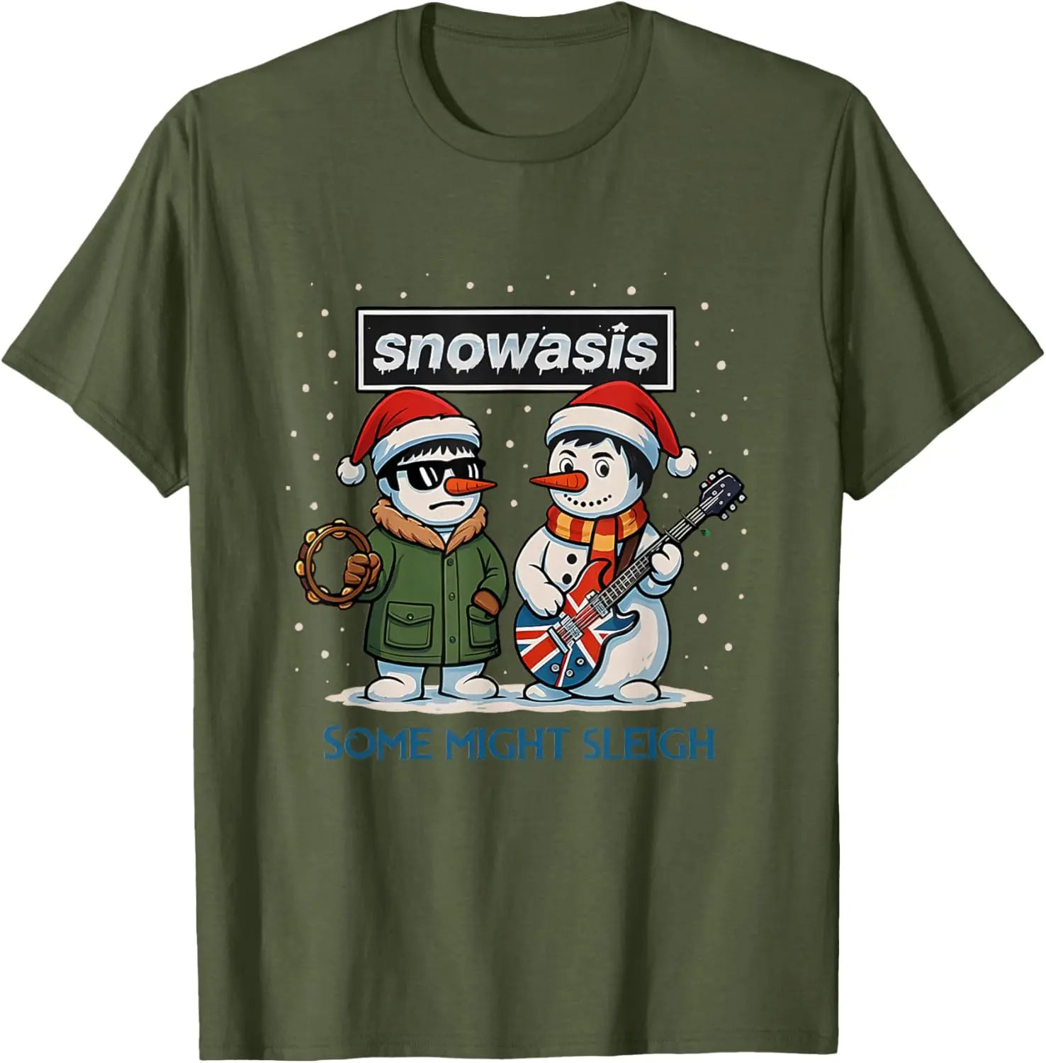 Creative Snowasis Some Might Sleigh Christmas Snowman Rock Band Music Pattern High Quality Cotton T-Shirt Funny Streetwear Tops