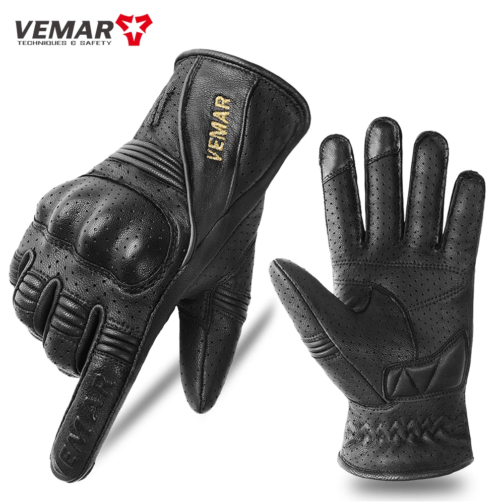 

Retro Leather Motorcycle Riding Gloves Man Touchscreen Motocross Gloves Women Hard Shell Protective Motorbike Gloves Breathable