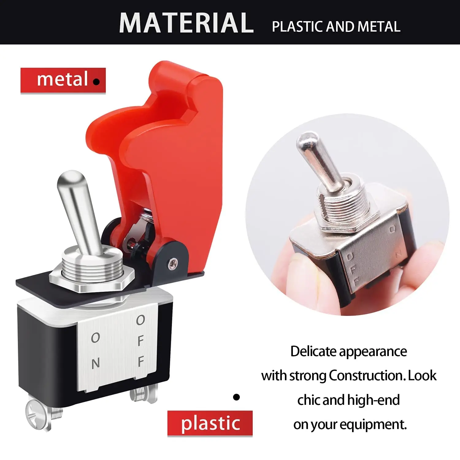 3 قطعة 12 فولت الثقيلة الروك تبديل التبديل 10A/125 فولت SPST ON/Off 2Pin مع غطاء أمان الطائرات الحمراء