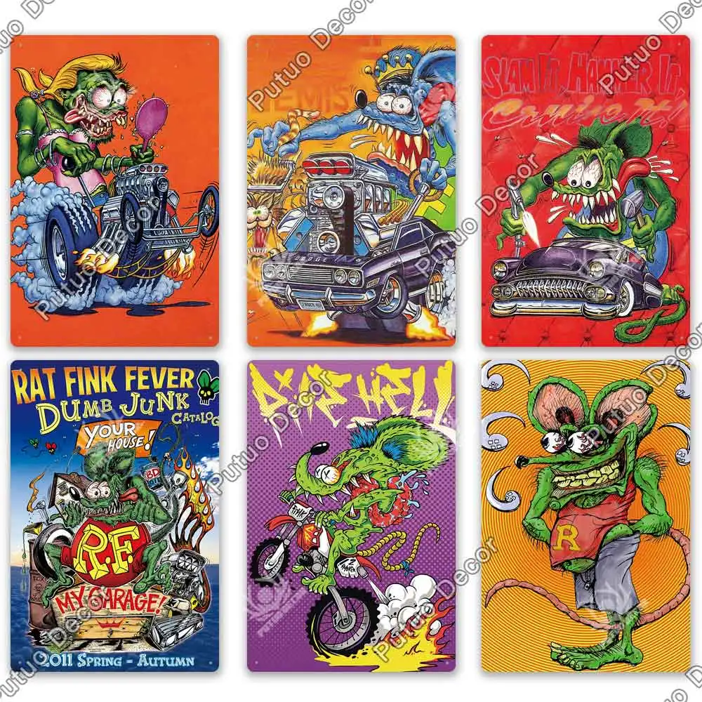 Putuo Decor Rat Fink Modified Car Culture Vintage Metal Tin Sign Decorative Plate for Garage Man Cave Bar Pub Club Decoration