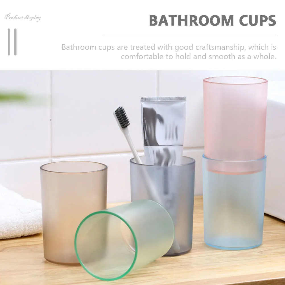 

5pcs Cup Pink Plastic Bathroom Mugs Reusable Travel Mouthwash Drink Tumbler Plastic Mugs For Bathroom Kitchen Container