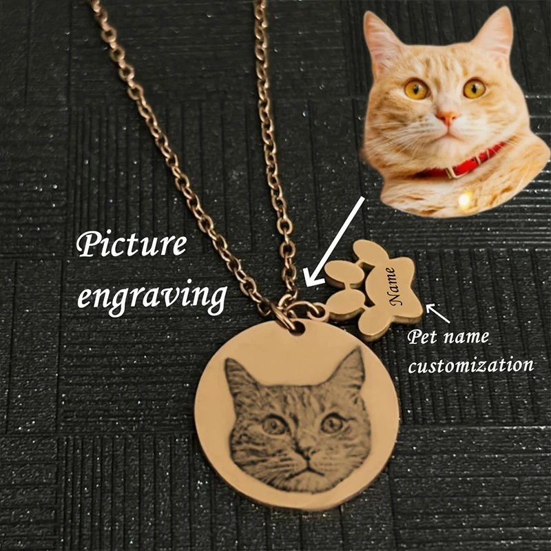 Customizable Pet Tag Photo Necklace With Disc & Claws Personalized Engraving Pet Portraits And Name Durable Pet Tag Custom Gift