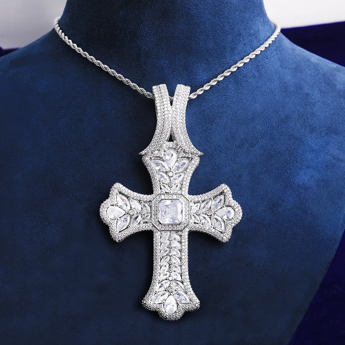 Bubble Letter Iced Out Cross Necklace Pendant for Men 5A Cubic Zirconia Gold Plated Hip Hop Jewelry