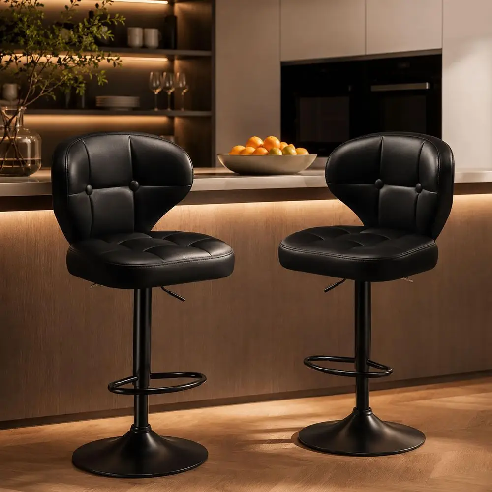 

Bar Stools Set of 2, Adjustable Swivel Upholstered FullBack Counter Height Bar Chairs for Kitchen Island, Dining Room, Bar Blac