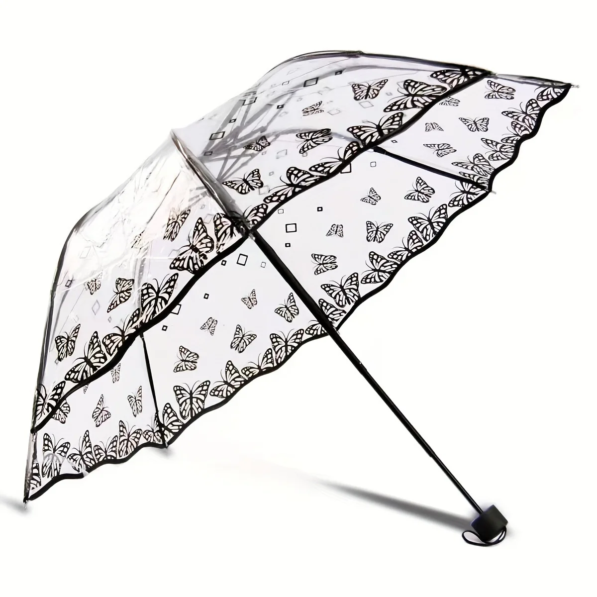 New Vintage Wavy Edge Fresh Transparent Umbrella PVC 70% Off Stacked Umbrella Arch Butterfly Rose Female Umbrella Photography...