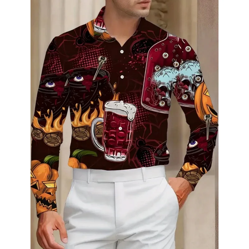 جديد الرجال قميص طويل الأكمام أزياء الحصان الغربي عارضة تنوعا الأزياء 3D زهرة مطبوعة الصيف أعلى /