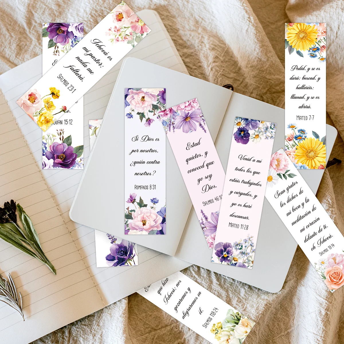 30pcs Spanish Inspirational Bible Verse Bookmarks,Colored Floral Page Markers For Church Sunday School Bible Study,Prayers Gift
