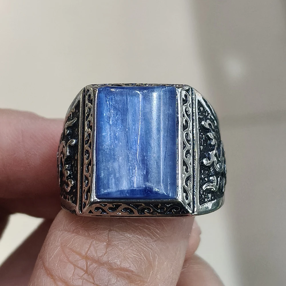 1pc100% natural Phantom crystal gem ring, Retro style adjustable copper-plated 925 silver ring for men, for parties and gifts