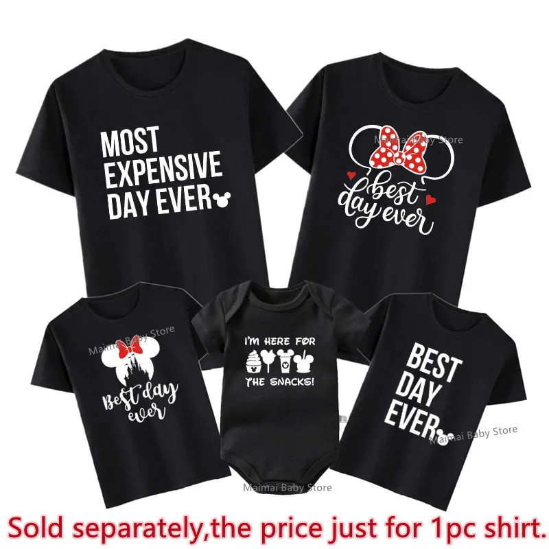 Disney Family Matching Shirts Funny Best Day Ever Print Tshirt Summer Father Mother Kids Tees Baby Rompers Disney Trip Outfits