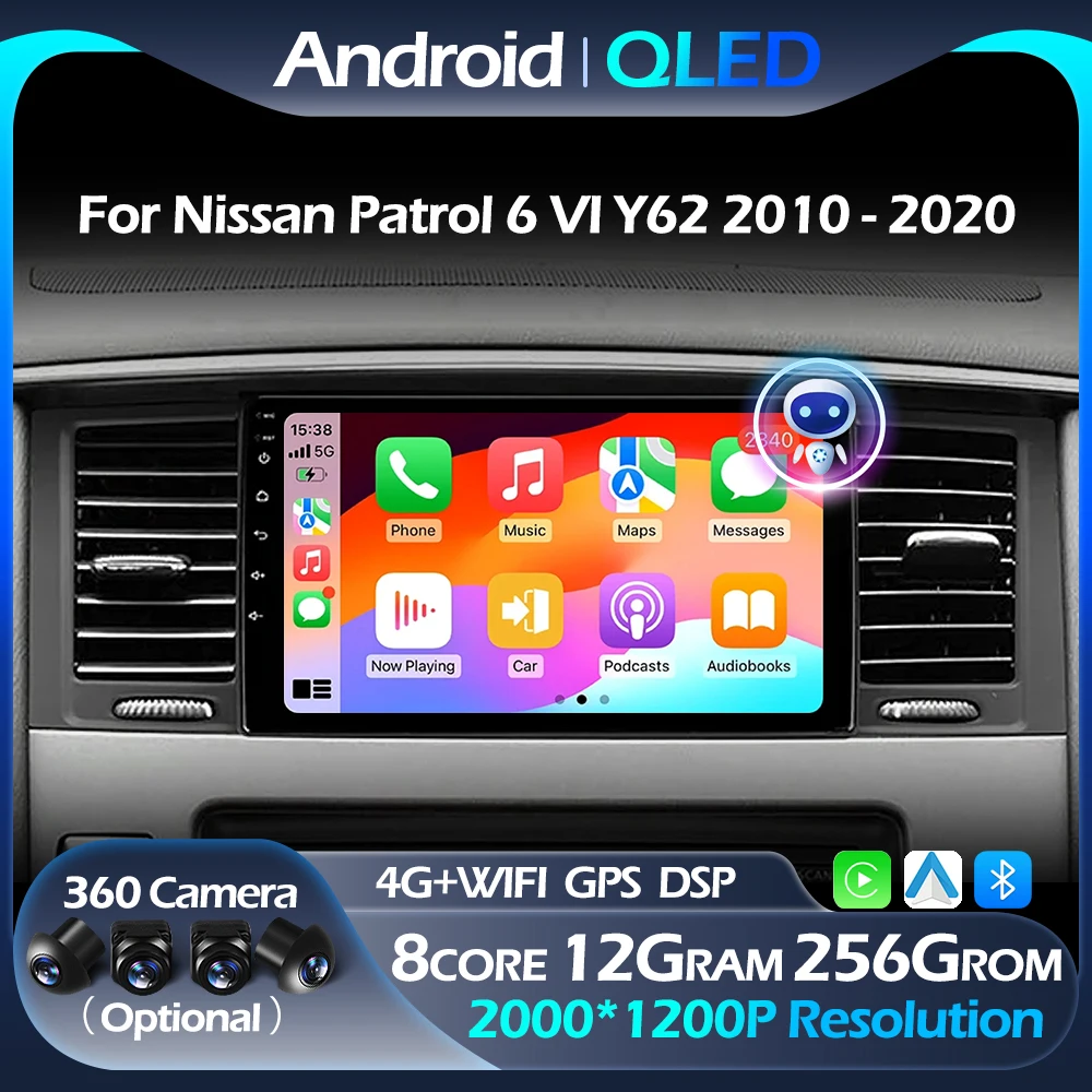 CarPlay Android Auto Car Radio For Nissan Patrol 6 VI Y62 2010 - 2020 Multimedia Navigation Player QLED WIFI DSP 4G