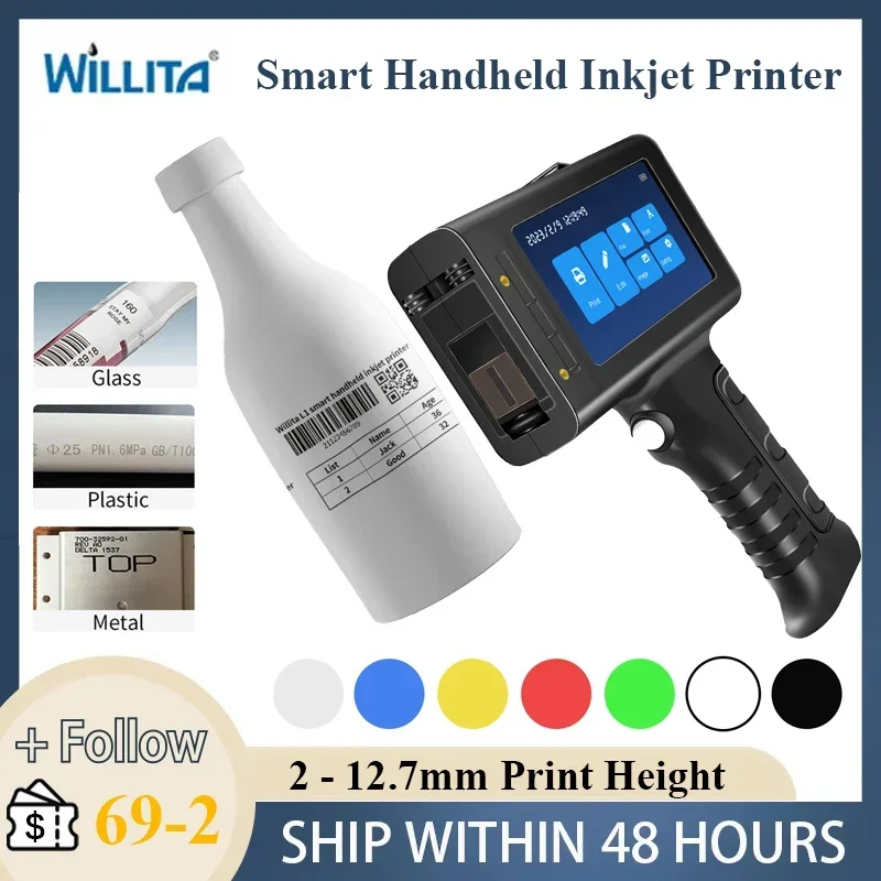 WILLITA Upgraded Smart Handheld Inkjet Printer 2-12.7mm Print Height 5 Inch Touch Screen Label Printer for Logo Batch Code Print