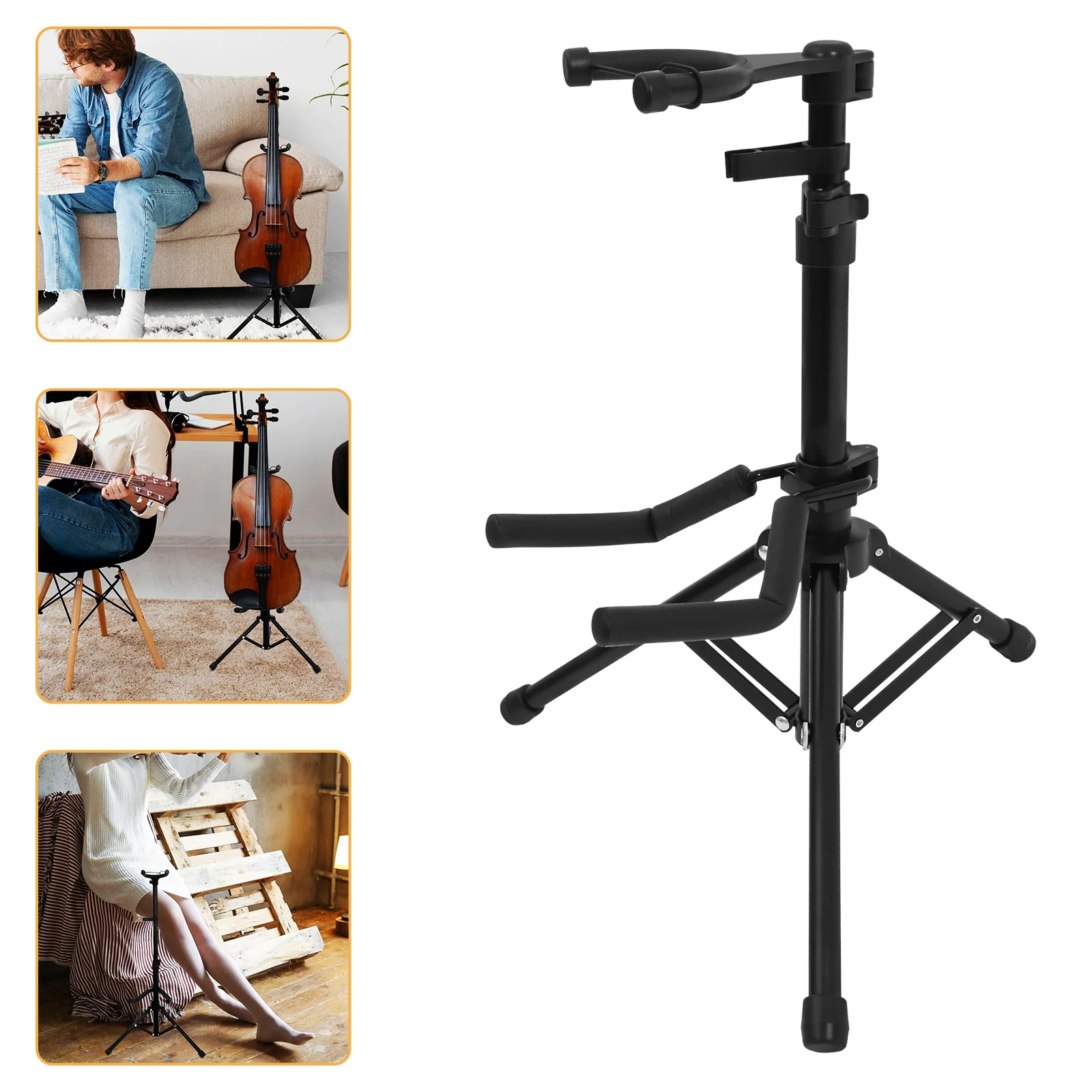 

1 pc Foldable Violin Stand Black Portable Tripod Bracket Self-Locking Gravity Holder Vertical Floor Support Violin Accessories
