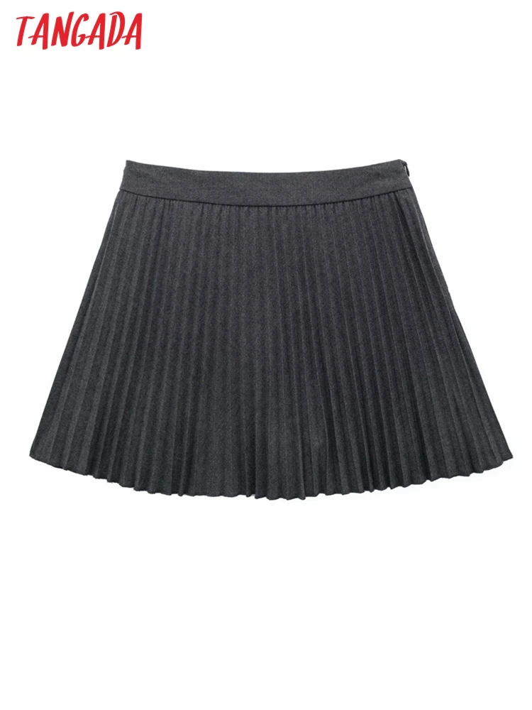 Tangada 2023 Women Pleated Skirt Short Zipper High Waist Mini Shorts 3H376