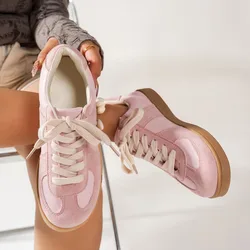 Women Sneakers new Fashion Round Toe Casual Lace Up Shoes for Women Patchwork Retro Outdoor Flat Sneakers Women Zapatos De Mujer