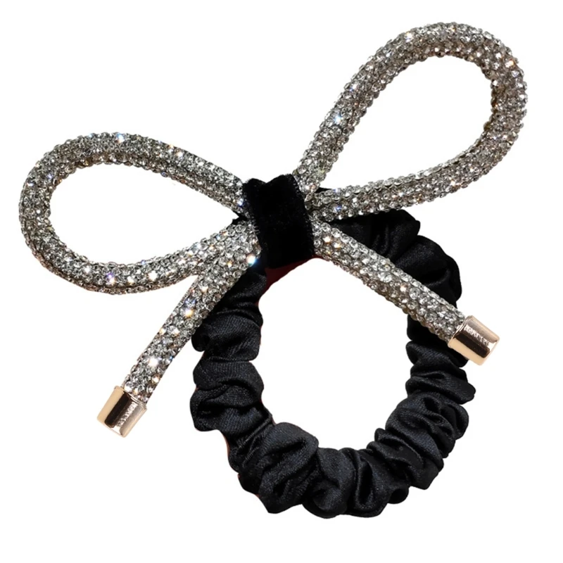 for Rhinestone Bow Hair Ties Rope Glitter Jeweled Elastic Ponytail Scrunc N2UE
