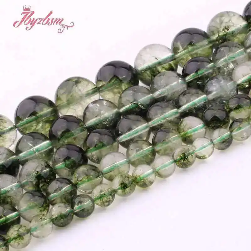 

6mm 8mm 10mm 12mm Round Green Ghost Rock Quartz Smooth Stone Beads For DIY Necklace Bracelats Jewelry Making Strand 15 Inches