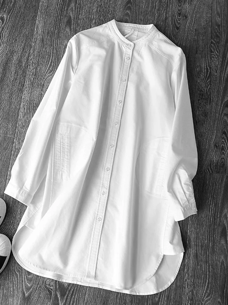 

White irt Jaet Women's Loose Long Sve Stand Collar Mid-Length Career Versatile Slimming Commute Sle Spring 2025