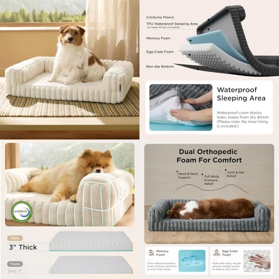 

ComfyFleece™ Orthopedic Dog Bed for Medium Dogs, Waterproof Memory Foam Medium Pet Beds with Sides, Non-Slip Bottom and Egg-Cra