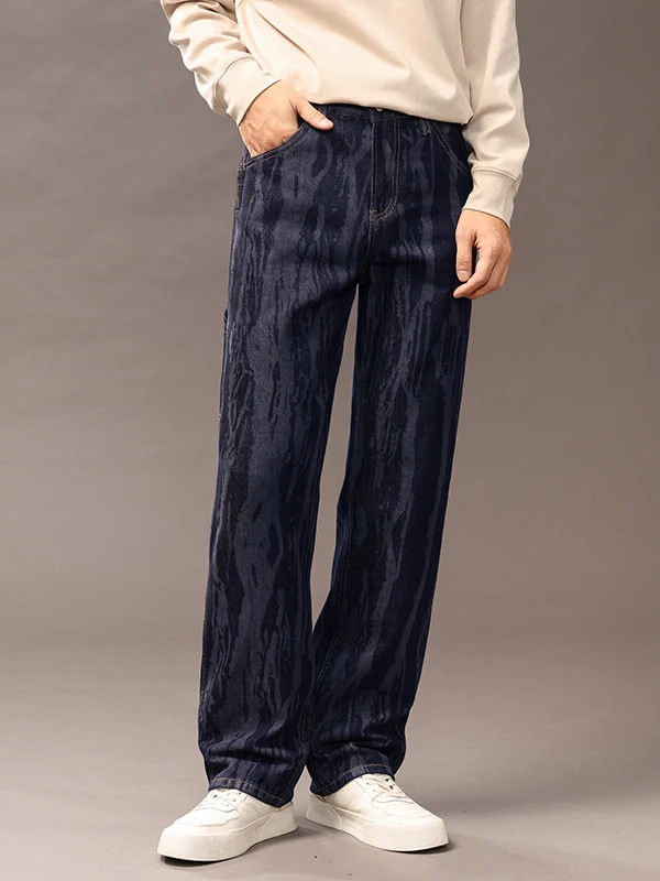 

High-End American High Street Ombre Print Loose Straight Leg Men's Jeans Casual Spring Autumn Long Trousers