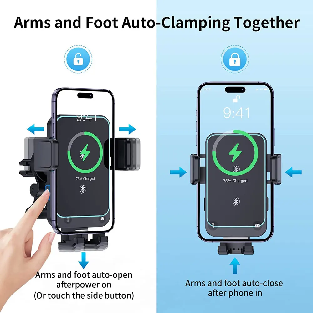 المزدوج لفائف اللاسلكية شاحن سيارة حامل هاتف حامل جبل RGB سيارة شحن سريع محطة آيفون 14 13 سامسونج غالاكسي Z Flip 4 3