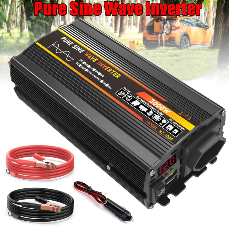 500W Pure Sine Wave Power Inverter – DC 12V to 220V/110V Car Converter with Dual USB & Smart Display for Home/RV/Solar